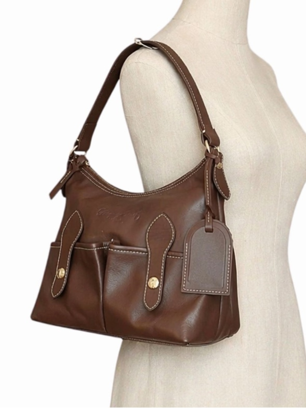 Dooney & Bourke Florentine Small Lucy Hobo Brown Vacchetta Leather Flat Strap - Picture 2 of 15